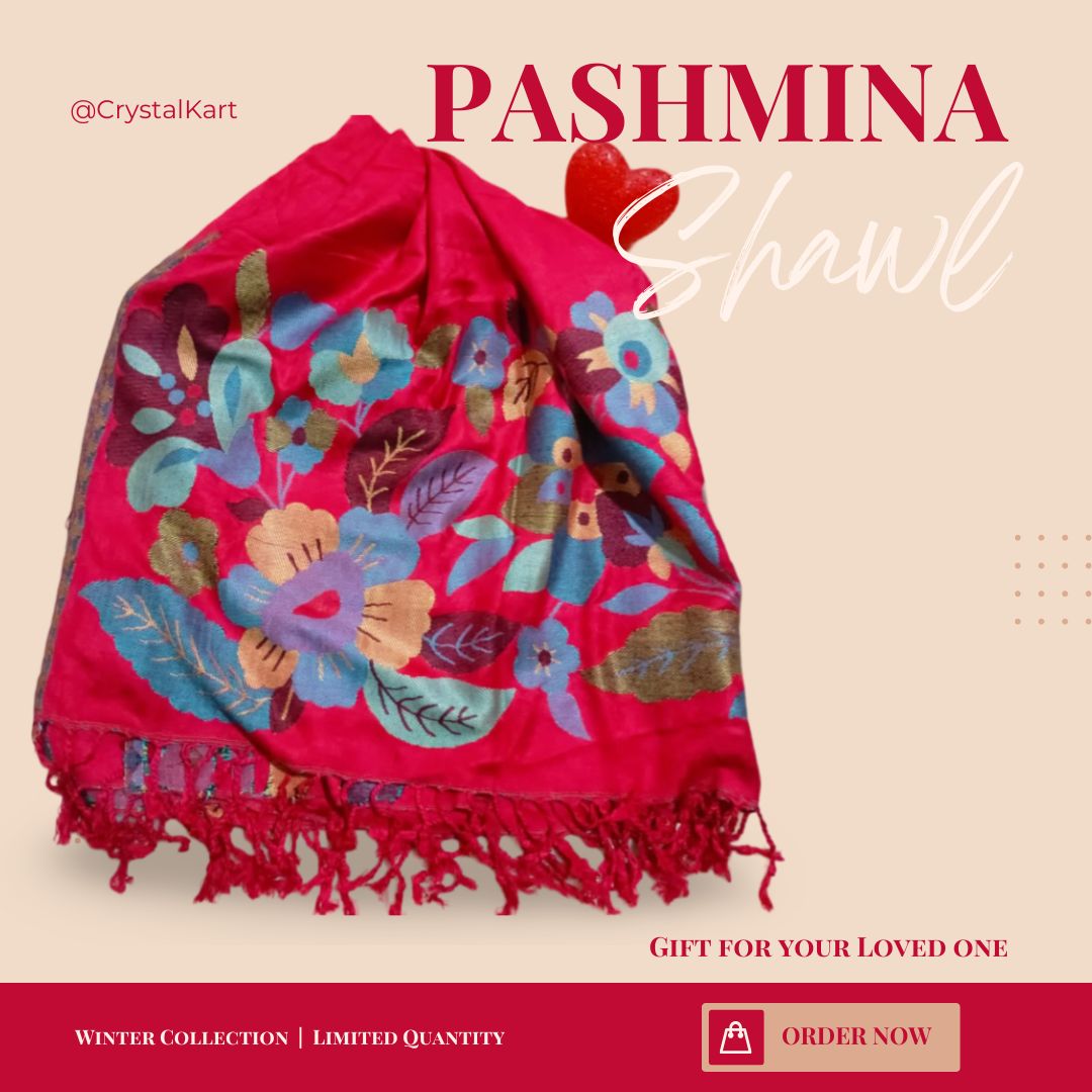 Pure Kashmiri Pashmina Shawl - Red Floral - Winter Collection